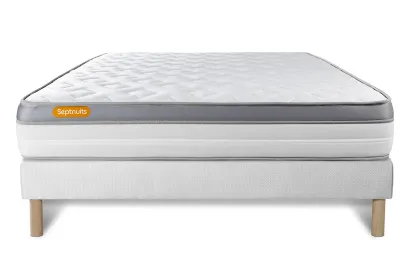Ensemble Matelas Sommier 140x200 cm - Sommier Blanc (d&eacute;j&agrave; mont&eacute;) - Memo Zen