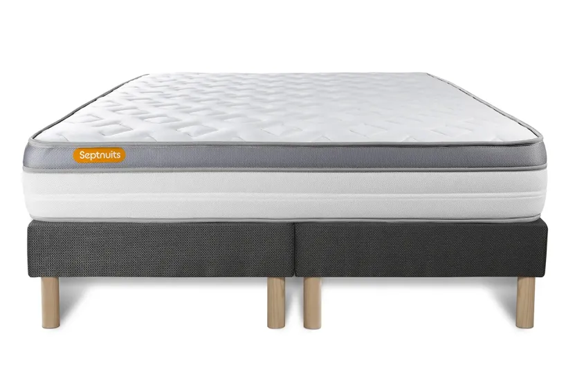 Ensemble Matelas Sommier 200x200 cm - 2 Sommiers Gris - Memo Zen