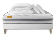 Pack lit complet 140x190 cm - Matelas + Sommier Blanc (en kit) + 2 oreillers + Couette - Memo Spring Pack lit complet 140x190 cm - Matelas + Sommier Blanc (en kit) + 2 oreillers + Couette - Memo Spring