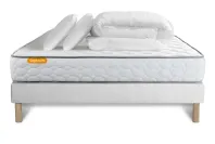 Pack lit complet 140x200 cm - Matelas + Sommier Blanc + 2 oreillers + Couette - Memo Pack lit complet 140x200 cm - Matelas + Sommier Blanc + 2 oreillers + Couette - Memo