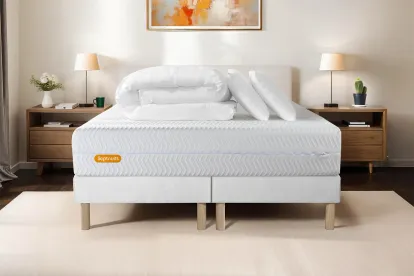 Pack lit complet 200x200 cm - Matelas + 2 Sommiers Blancs + 2 oreillers + Couette - Memo Bio