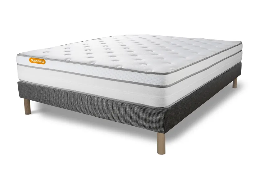 Ensemble Matelas Sommier 140x190 cm - Sommier Gris (déjà monté) - Memo Luxe