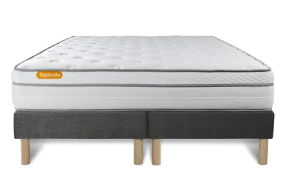 Ensemble Matelas Sommier 160x200 cm - 2 Sommiers Gris - Memo Luxe