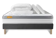 Pack lit complet 140x200 cm - Matelas + Sommier Gris + 2 oreillers + Couette - Memo Zen Pack lit complet 140x200 cm - Matelas + Sommier Gris + 2 oreillers + Couette - Memo Zen