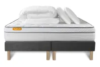 Pack lit complet 160x200 cm - Matelas + 2 Sommiers Gris + 2 oreillers + Couette - Memo Luxe Pack lit complet 160x200 cm - Matelas + 2 Sommiers Gris + 2 oreillers + Couette - Memo Luxe