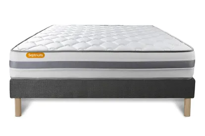 Ensemble Matelas Sommier 140x190 cm - Sommier Gris (d&eacute;j&agrave; mont&eacute;) - Memo Spring