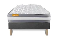 Ensemble Matelas Sommier 90x200 cm - Sommier Gris (déjà monté) - Memo Plus Ensemble Matelas Sommier 90x200 cm - Sommier Gris (déjà monté) - Memo Plus
