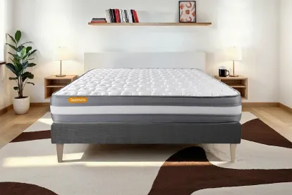 Ensemble Matelas Sommier 200x200 cm - Sommier Gris (en kit) - Memo Plus