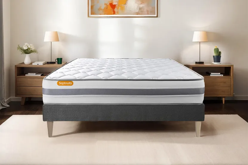 Ensemble Matelas Sommier 140x200 cm - Sommier Gris (en kit) - Memo Spring