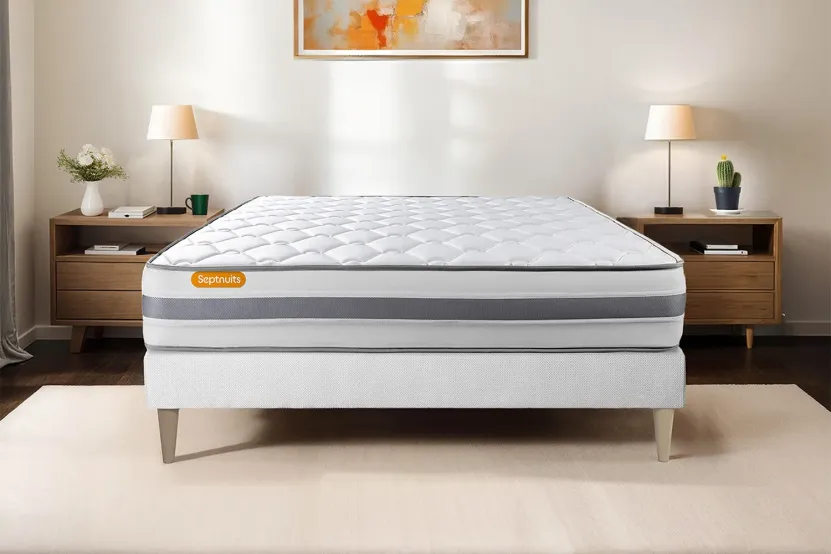 Ensemble Matelas Sommier 140x190 cm - Sommier Blanc (en kit) - Memo Spring