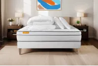 Pack lit complet 140x190 cm - Matelas + Sommier Blanc (en kit) + 2 oreillers + Couette - Memo Luxe Pack lit complet 140x190 cm - Matelas + Sommier Blanc (en kit) + 2 oreillers + Couette - Memo Luxe